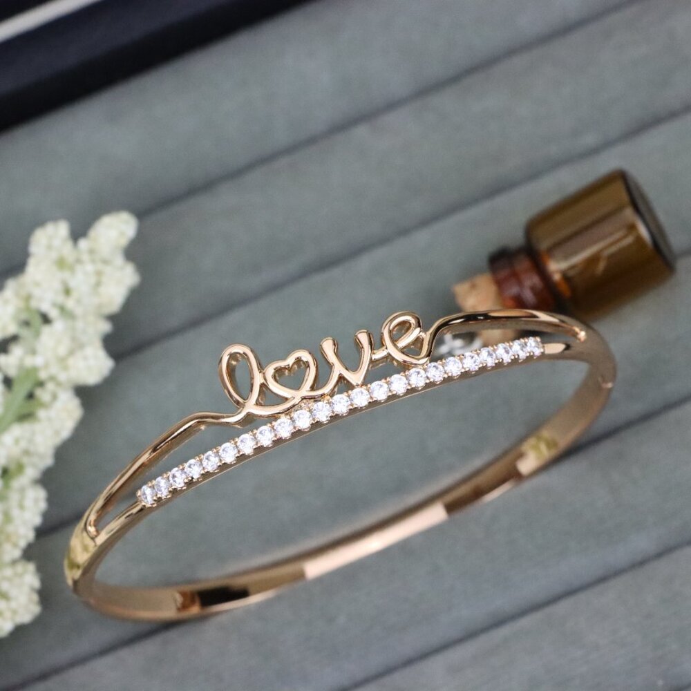 Rose Gold Love Text Cz Bangle 236 Inch Elegant Romantic Style Xpbl0534 29$